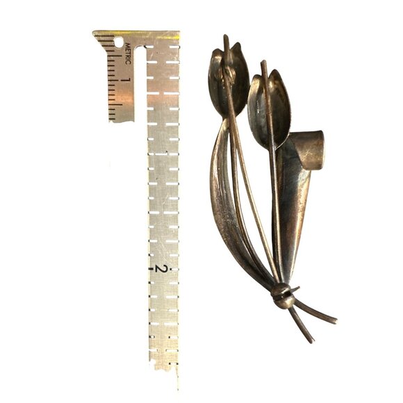 💖Vintage Silver Tone Tulip Brooch Pin - Picture 3 of 3